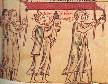 Procession de la relique du Christ, Chronica maiora de Matthew Paris (1247), Cambridge, Corpus Christi College, ms 16, f. 215r