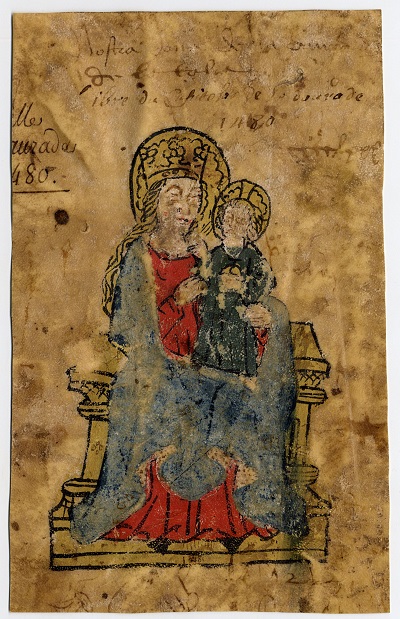 Vierge à l'enfant ornant le registre d'estimes de 1480 pour le capitoulat de la Daurade. AMT, CC 164